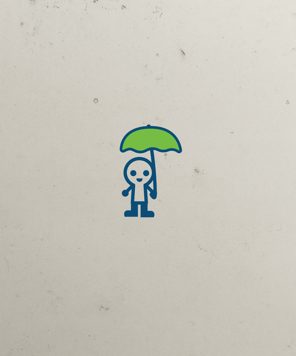 Cartoon illustration of a child with umbrella